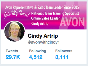 Follow Avon Representative Cindy On Twitter!