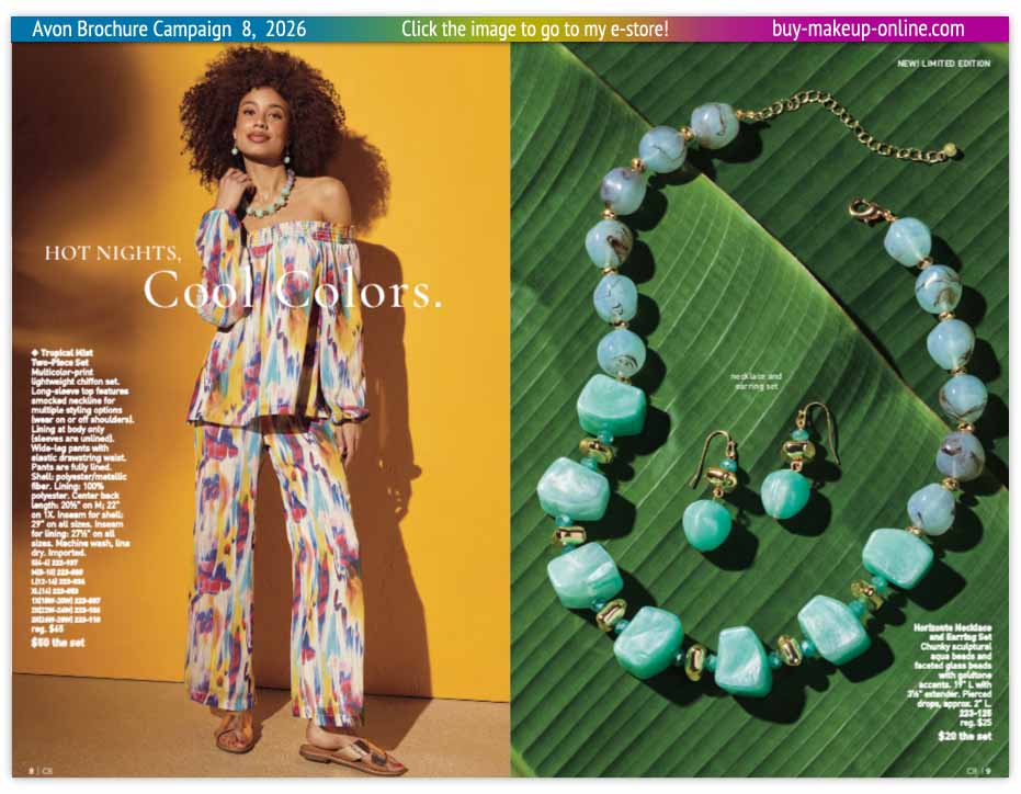 Current Avon Brochure Avon Catalog Campaign 8 Online | Avon Tropical Mist Two Piece Set Horizonte Necklace and Earring Set