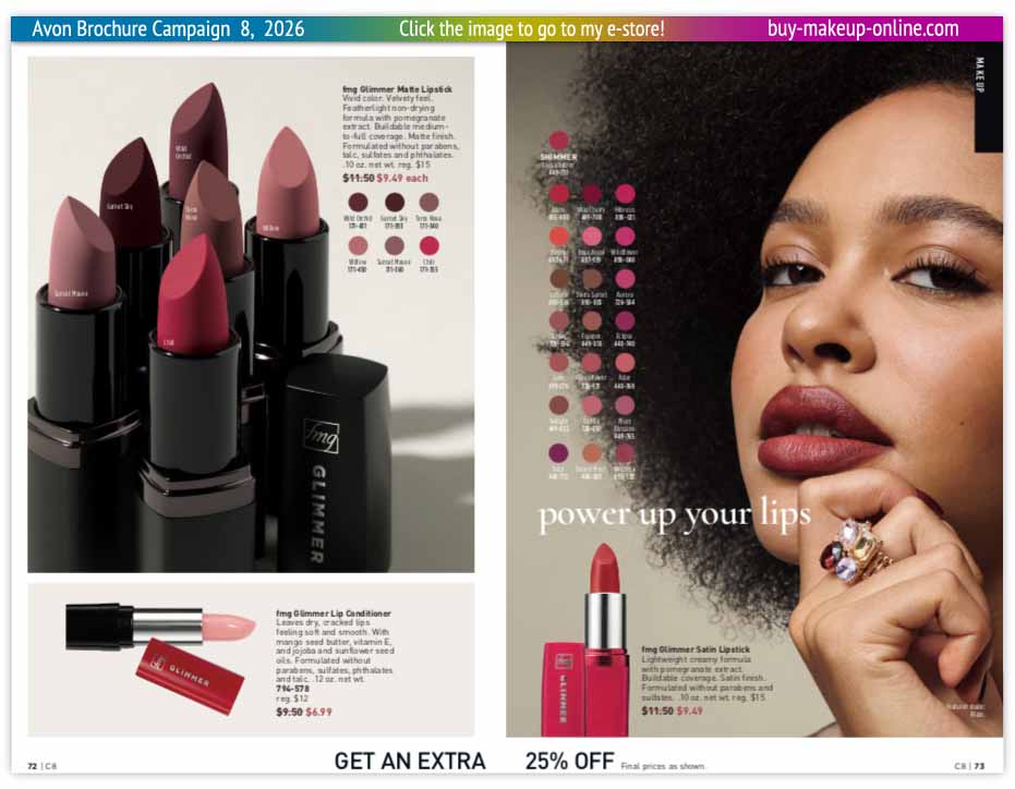 Avon Book Campaign 8 Online | Avon Glimmer Matte Glimmer Satin Lipstick Lip Conditioner