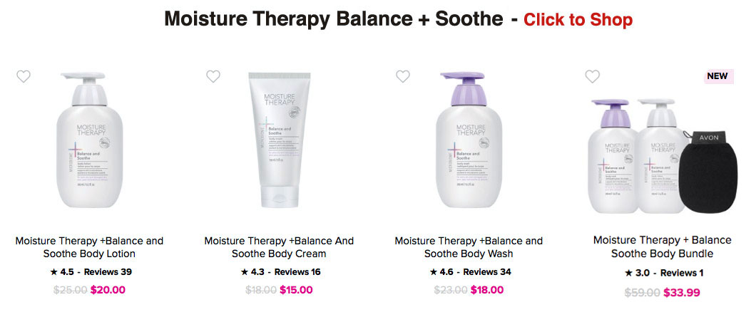 Buy Avon Bath & Body and Shower Products Online | Order Avon Moisture Therapy Balance And Soothe Body Care Products Online 