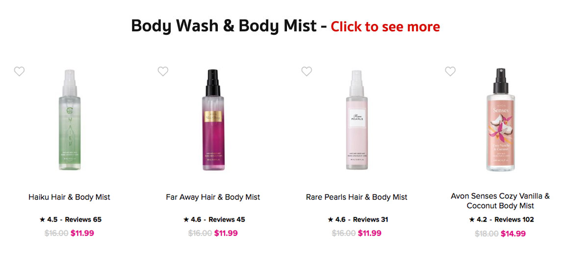 Avon Bath Oil & Body and Shower Products | Avon Body Mist & Body Wash 