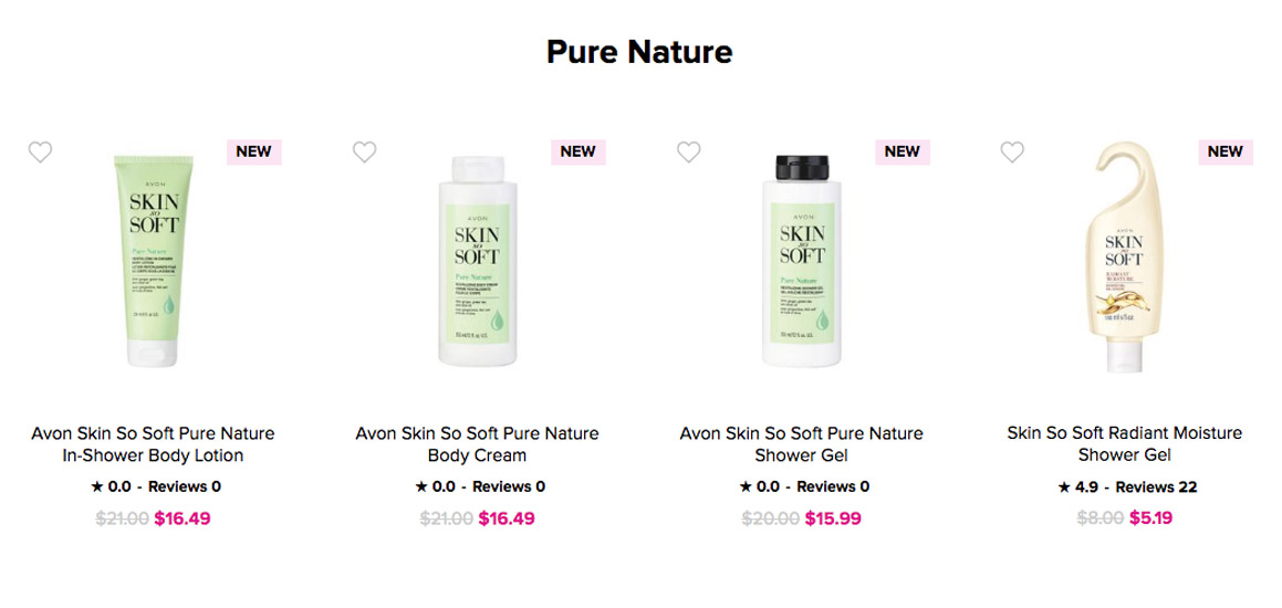 Avon Bath & Body and Shower Products Online | Skin So Soft Pure Nature 