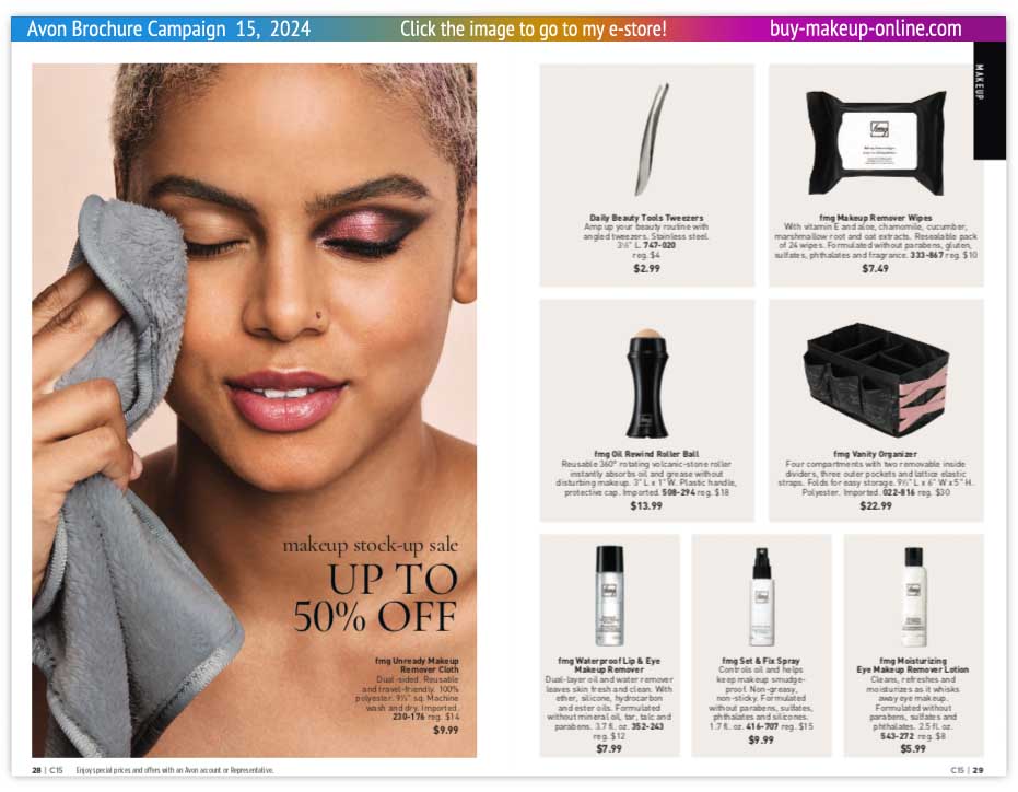 Avon Campaign 15 Catalogs Online | Avon Makeup Remover Wipes Vanity Organizer Set Fix Spray Tweezers 