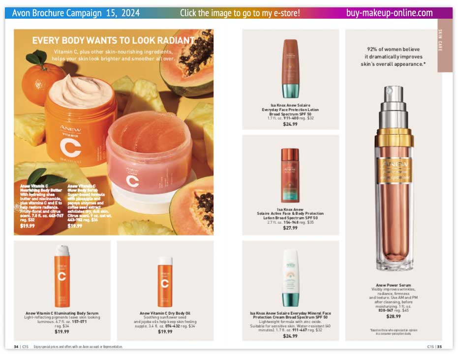 view Avon Brochures Catalog Online Campaign 15 | Avon Anew Power Serum Anew Vitamin C Isa Knox Solaire 