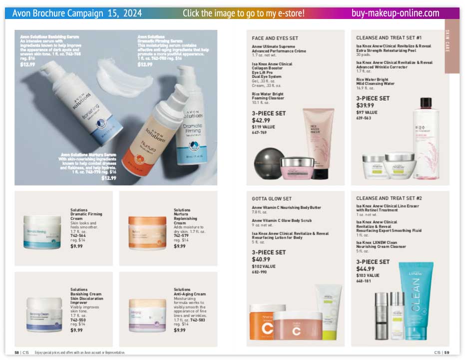 New Avon Campaign 15 book Online | Avon Solutions Cream Serum Face Eyes Cleanse 3-Piece Set 
