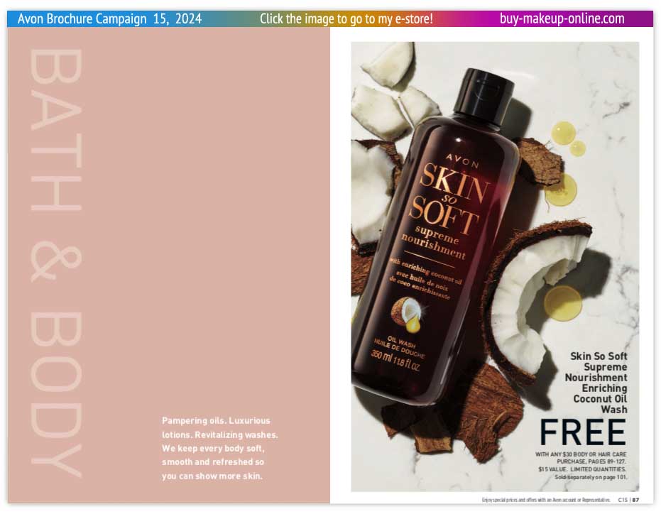 view Avon Campaign 15 Catalog Online | Avon Skin So Soft Supreme Nourishment 