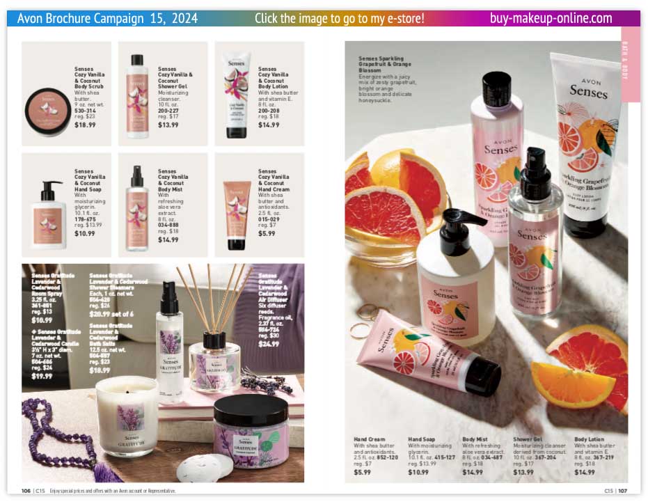 view Avon Catalog Campaign 15 Online | Avon Senses Body Mist Cream Soap 