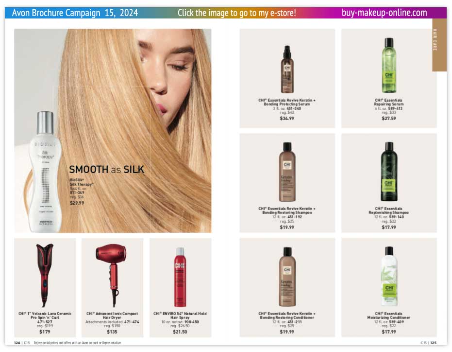 view Avon Catalog Campaign 15 Online | Avon CHI Essentials Bio Silk 