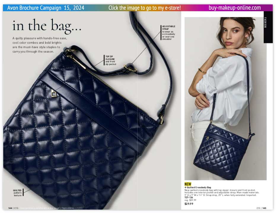 view Avon Catalog Campaign 15 Online | Avon Fashion Quilted Crossbody Bag 