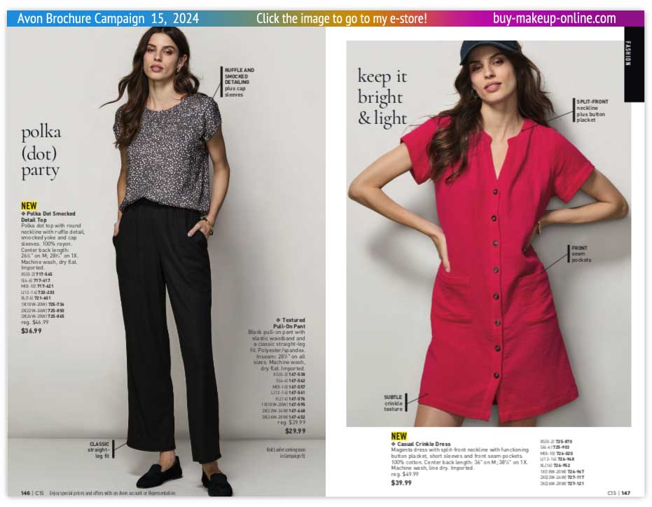 view Avon Catalog Campaign 15 Online | Avon Fashion Polka Dot Smocked Detail Top 