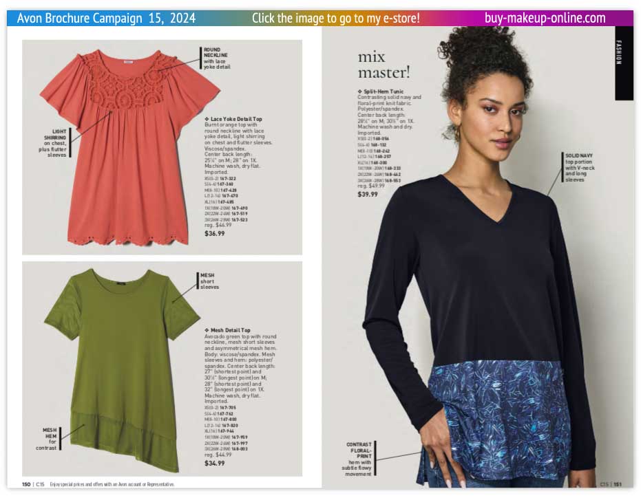 view Avon Catalog Campaign 15 Online | Avon Fashion Lace Yoke Detail Top 
