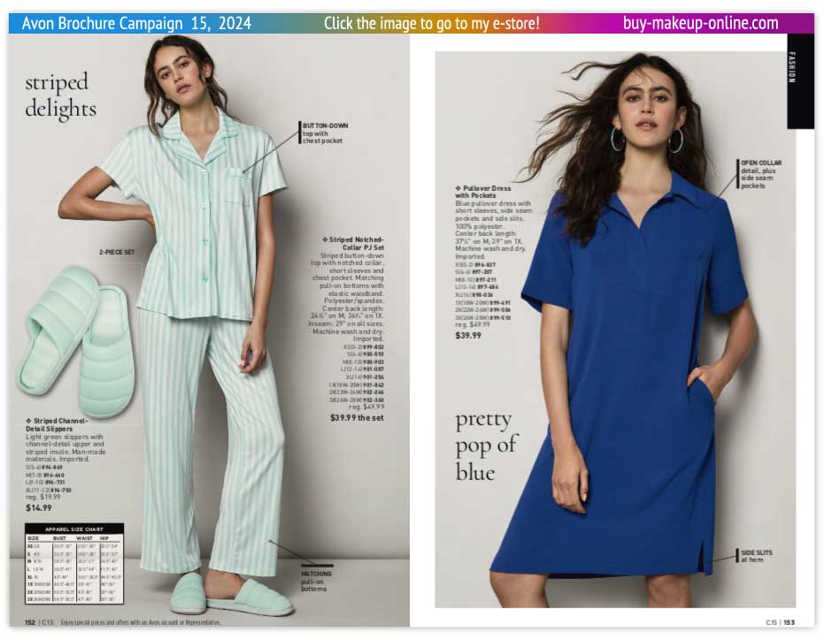 view Avon Catalog Campaign 15 Online | Avon Fashion Striped Notched PJ Set 