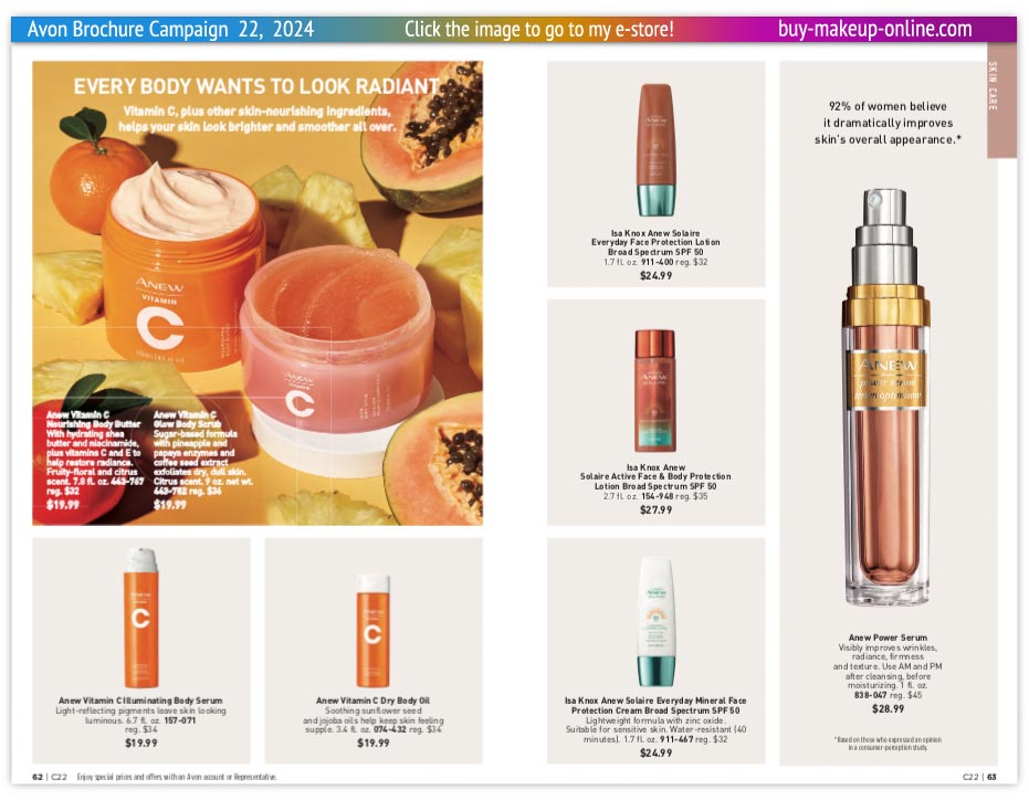 New Avon Campaign 22 book Online | Avon Anew Power Serum Vitamin C Anew Solaire 