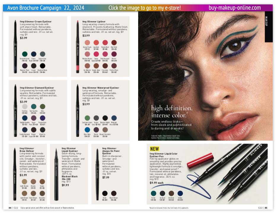 view Avon Campaign 22 Catalog Online | Avon Glimmer Liner EyeLiner Brow Definer 