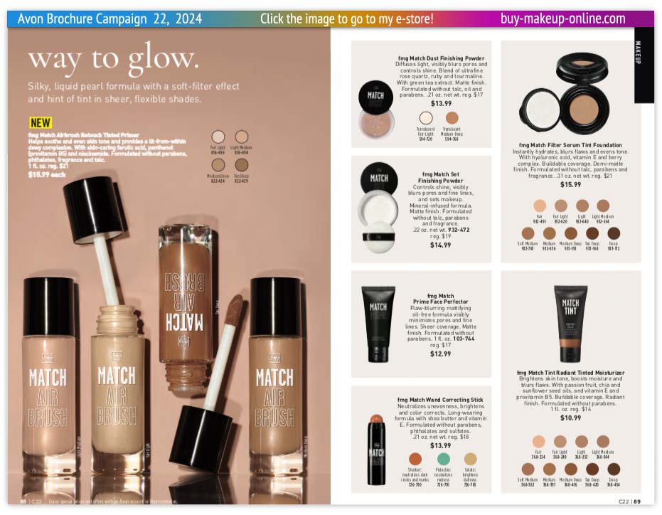 view Avon Catalog Campaign 22 Online | Avon Match Air Brush Finishing Powder Tinted Moisturizer 