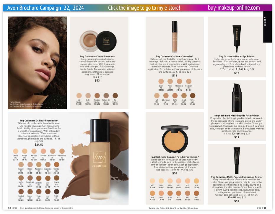 view Avon Catalog Campaign 22 Online | Avon Cashmere Powder Foundation Concealer Eye Primer 