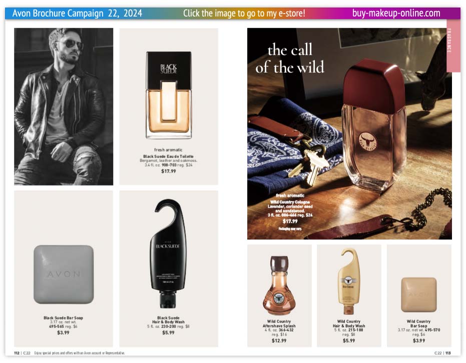 view Avon Catalog Campaign 22 Online | Avon Fragrance Black Suede Wild Country 