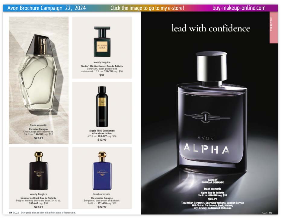 view Avon Catalog Campaign 22 Online | Avon Fragrance Studio 1886 Perceive Mesmerize Alpha 