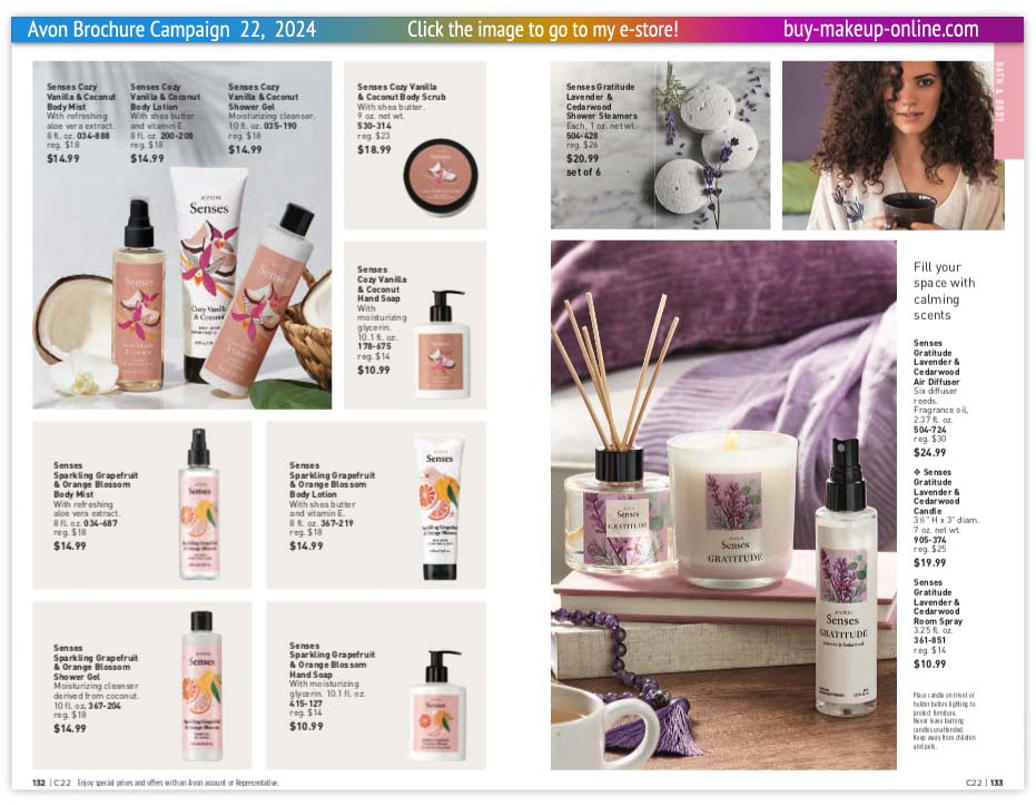 view Avon Catalog Campaign 22 Online | Avon Senses Lotion Shower Gel Hand Cream 