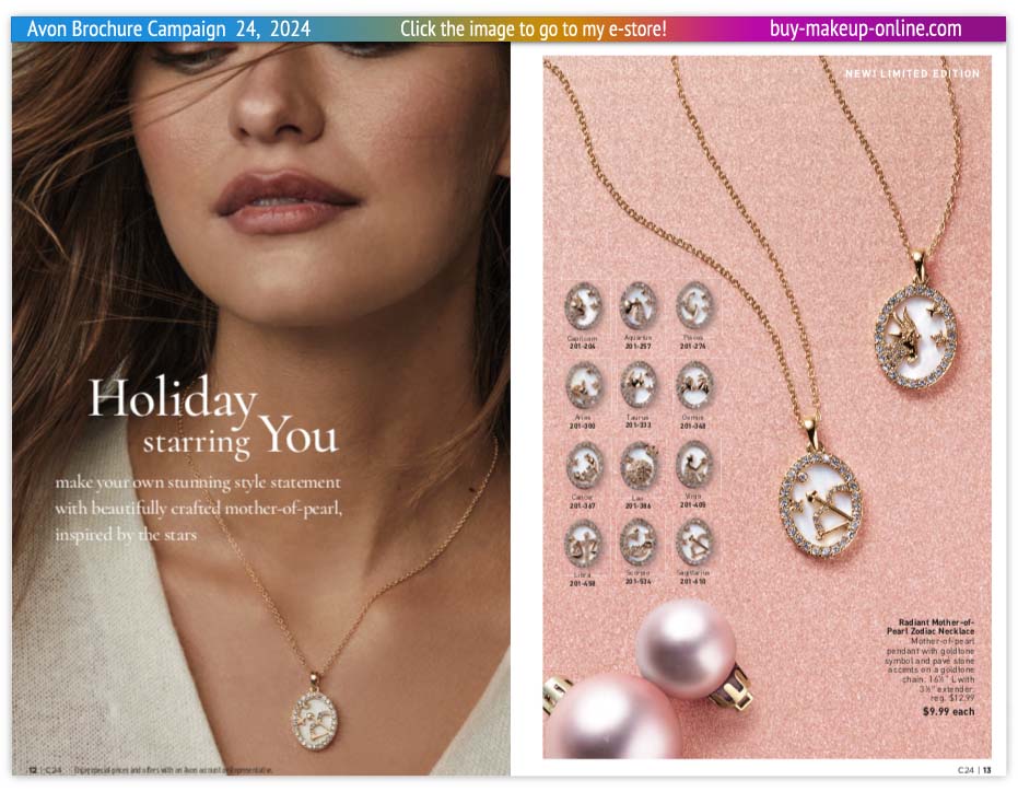 Avon Campaign 24 Brochure Catalog Online | Avon Jewelry Zodiac Necklace Collection 