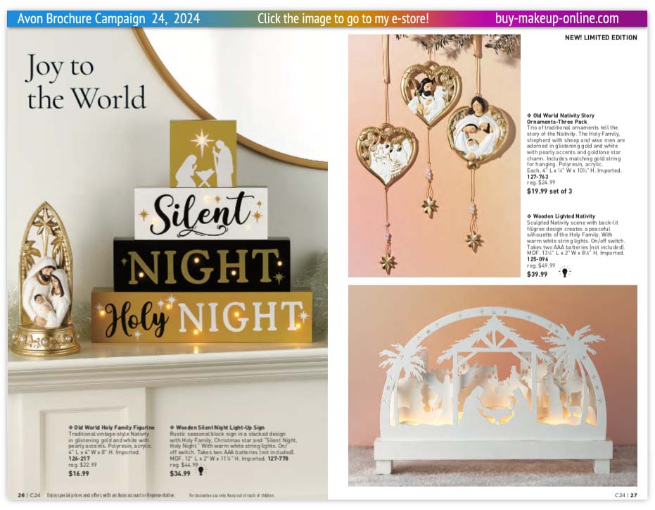 view Avon Campaign 24 Brochures Online | Avon Christmas Nativity Light-Up Silent Night Ornament 