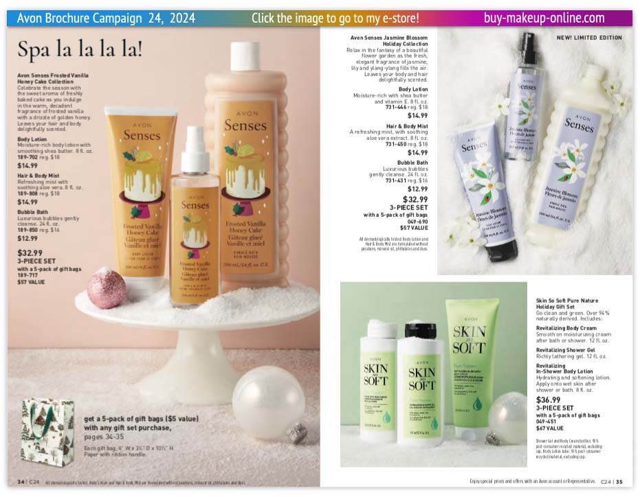 view Avon Brochures Catalog Online Campaign 24 | Avon Senses 3-Piece Set Skin So Soft Pure Nature 