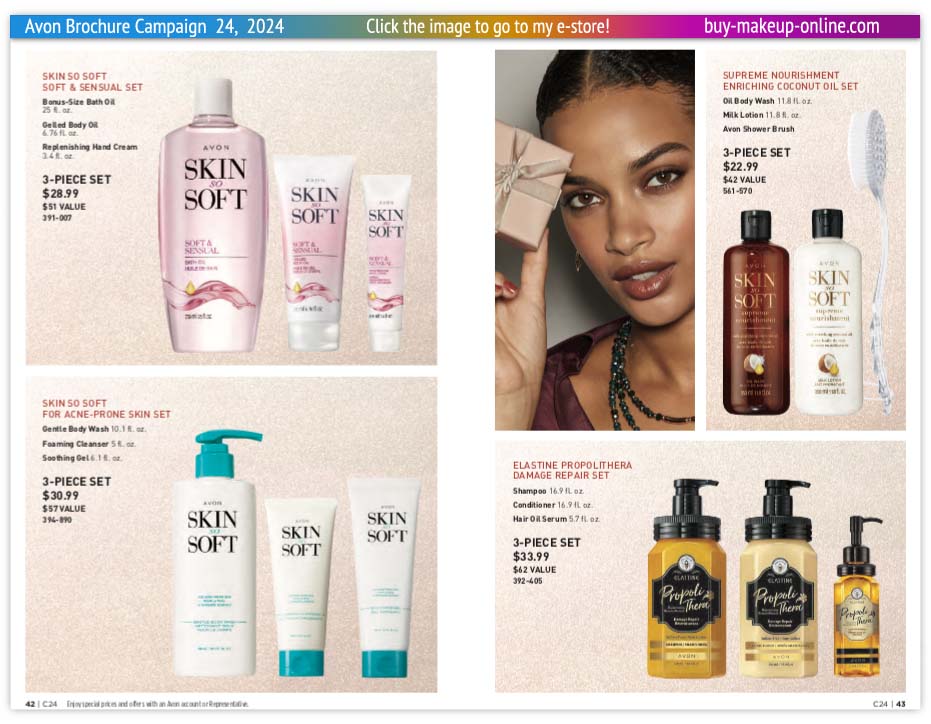 view Avon  Campaign 24 Brochures Catalog Online | Avon Avon Skin So Soft Acne Elastine Propolithera 3-Piece Set 