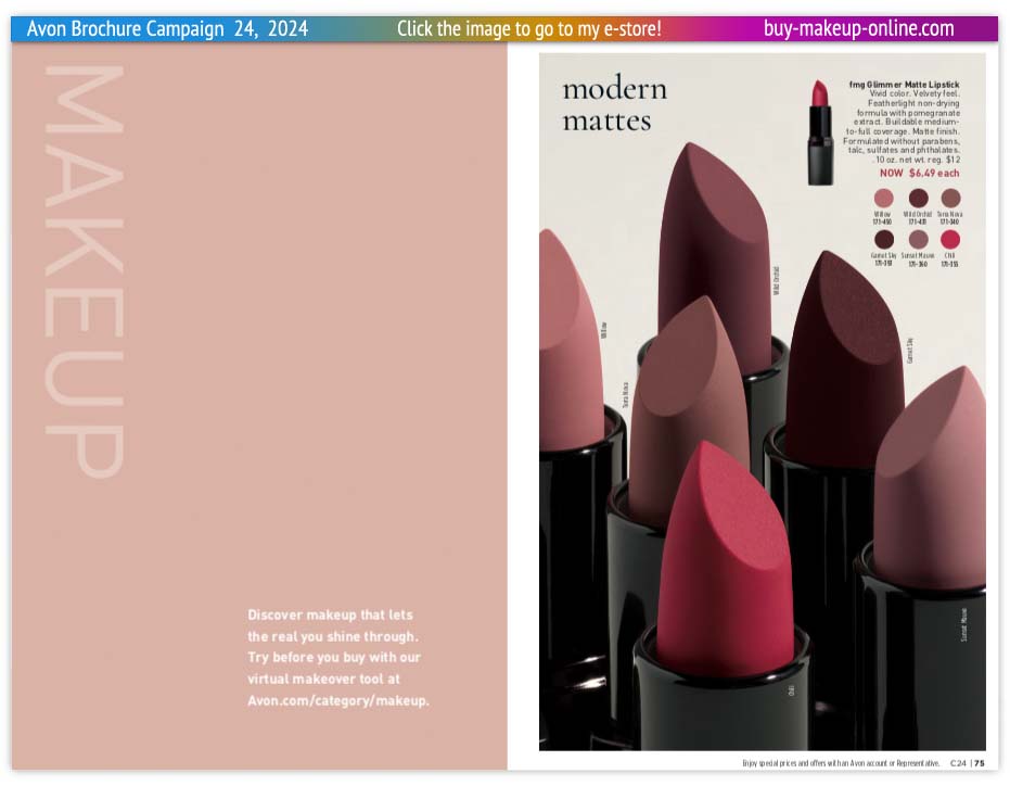 Avon Book Campaign 24 Catalog Online | Avon Glimmer Matte Lipstick 