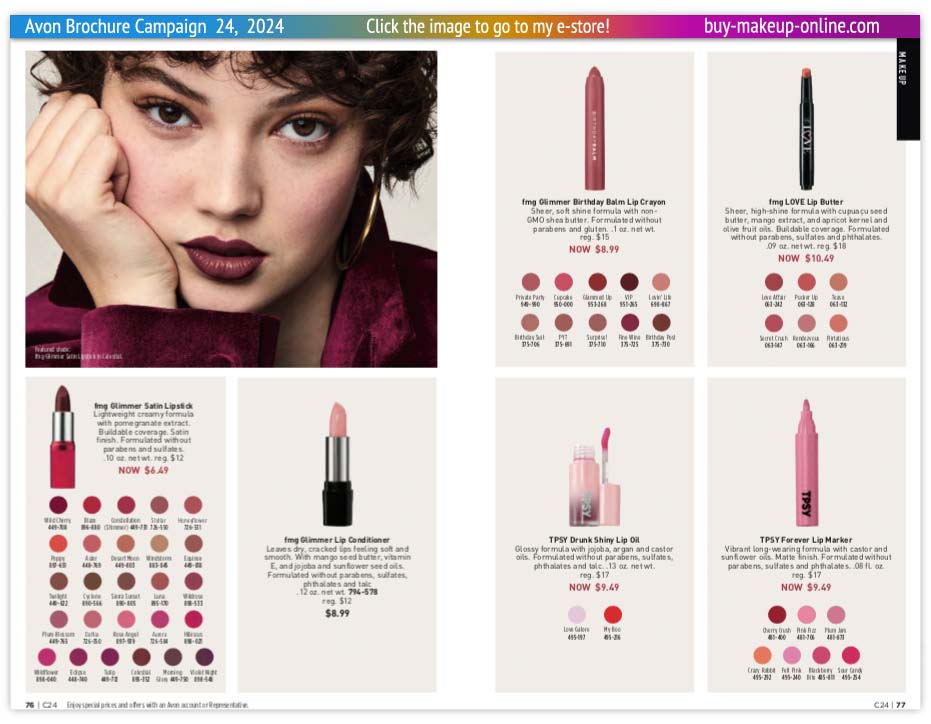 Avon Book Campaign 24 Catalog Online | Avon Glimmer Satin Lipstick Lip Conditioner Birthday Balm TPSY 