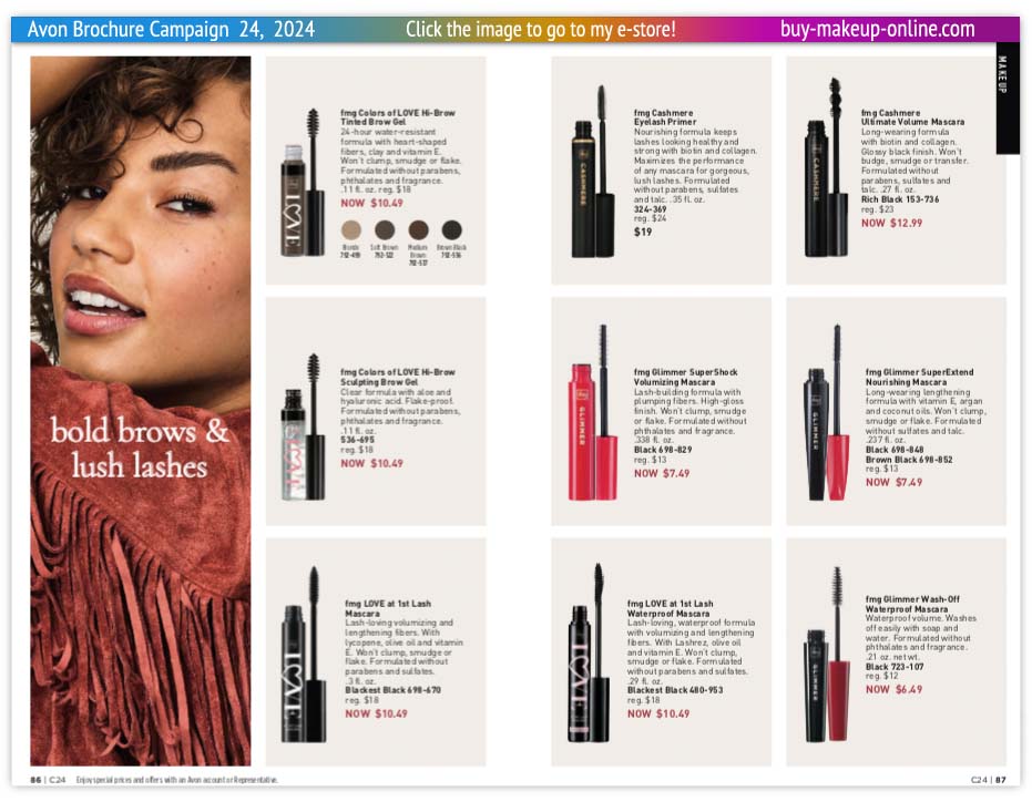 view Avon Campaign 24 Catalog Online | Avon Brow Gel Eyelash Primer Mascara 