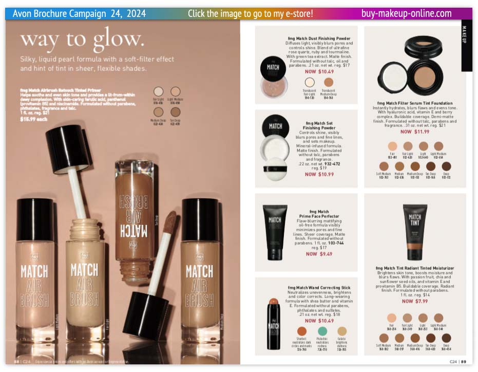 view Avon Catalog Campaign 24 Online | Avon Match Air Brush Primer Foundation Finishing Powder 