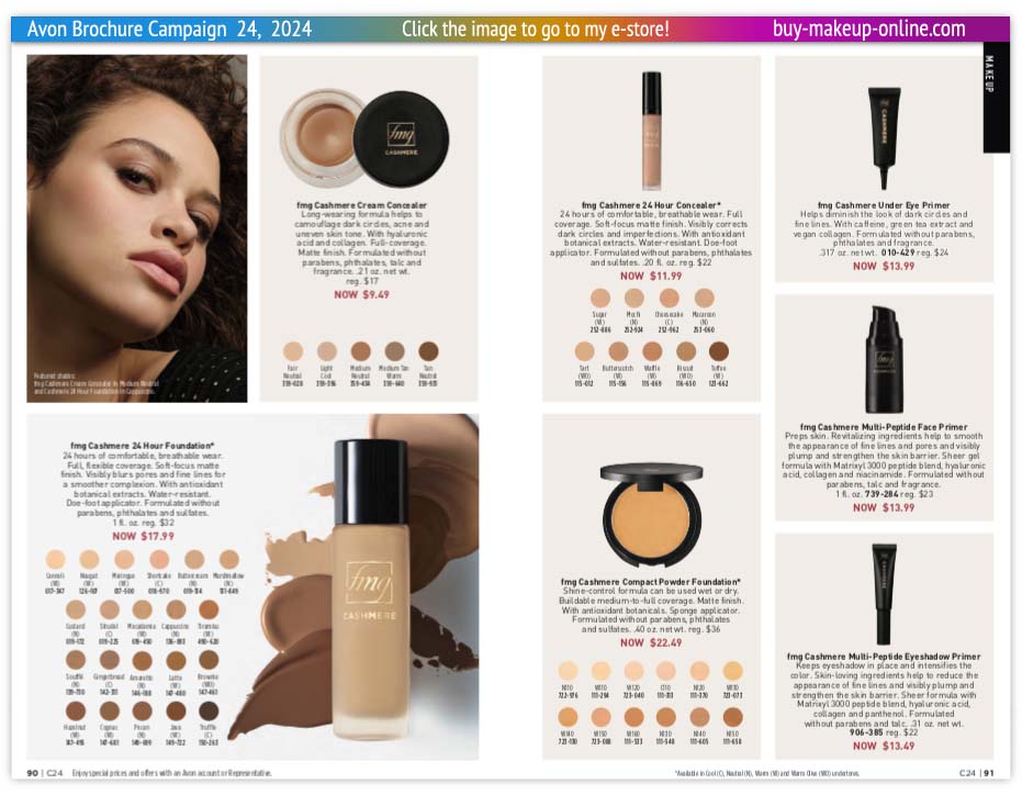 view Avon Catalog Campaign 24 Online | Avon Cashmere Powder Foundation Concealer Eye Primer 