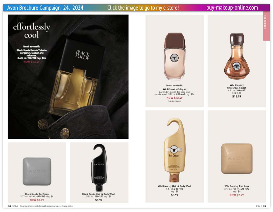 view Avon Catalog Campaign 24 Online | Avon Fragrance Black Suede Wild Country 