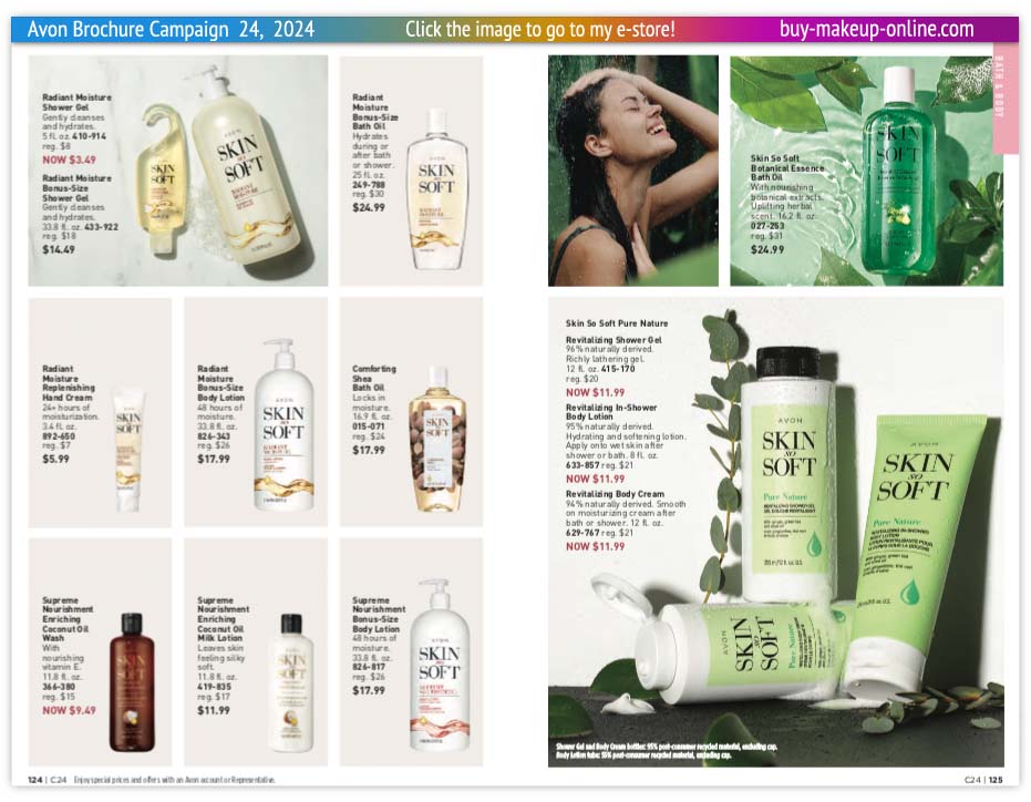 view Avon Catalog Campaign 24 Online | Skin So Soft Radiant Moisture Botanical Essence Pure Nature 