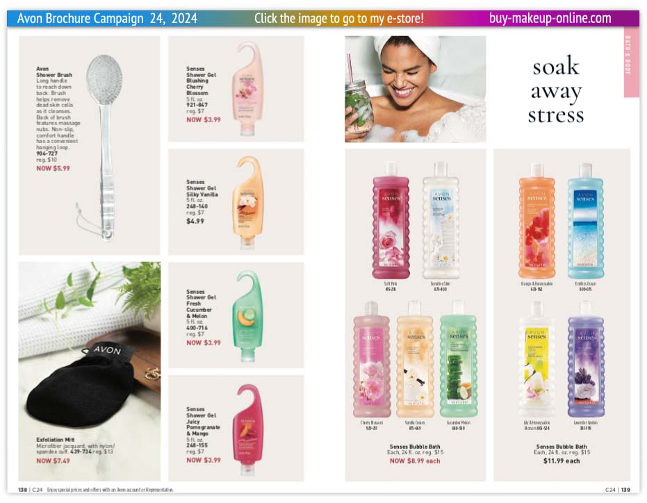 view Avon Catalog Campaign 24 Online | Avon Senses Shower Gel Bubble Bath Avon Shower Brush 