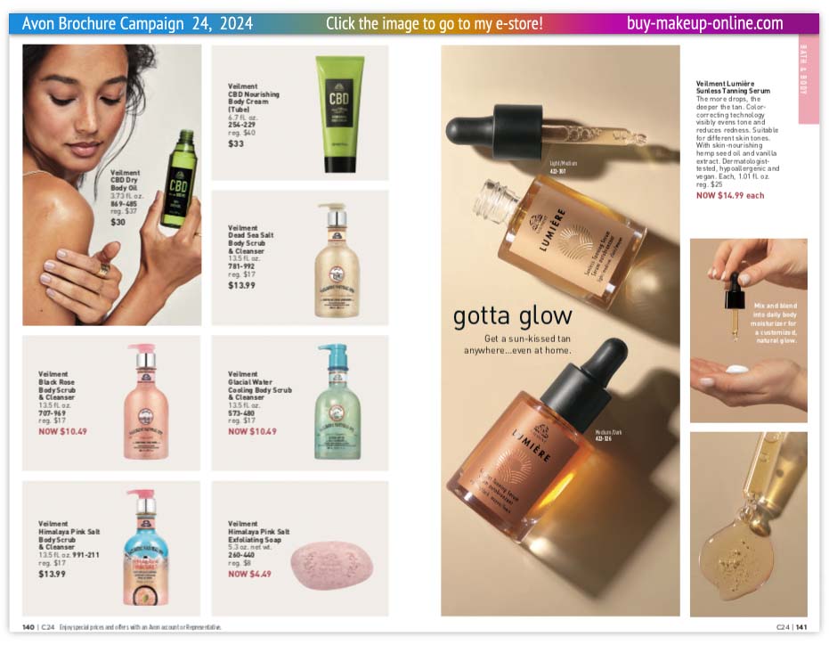 view Avon Catalog Campaign 24 Online | Avon Veilment Natural Spa Sunless Tanning Serum CBD 