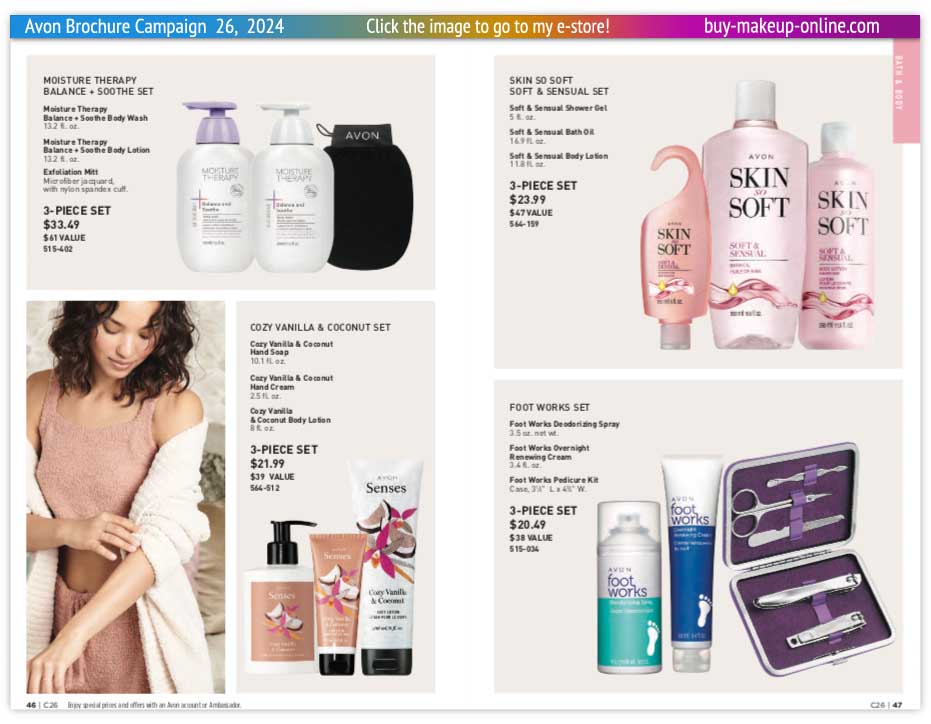 view Avon Campaign 26 Catalogs Online | Avon Moisture Therapy Senses Skin So Soft Foot Care 3 Piece Set 