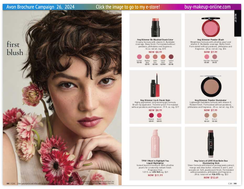 view Avon Catalog Campaign 26 Online | Avon Glimmer Be Blushed Cheek Color Powder Blush Lip Stain Illuminator Stick TPSY 