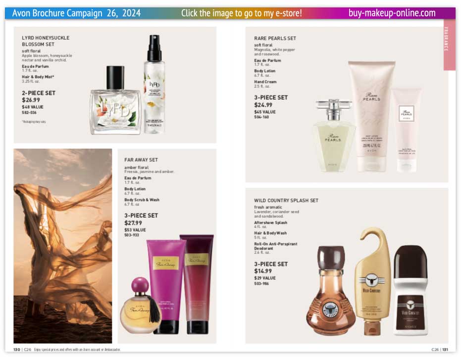 view Avon Catalog Campaign 26 Online | Avon Lyrd Rare Wild Country Far Away 2-Piece 3-Piece Set 