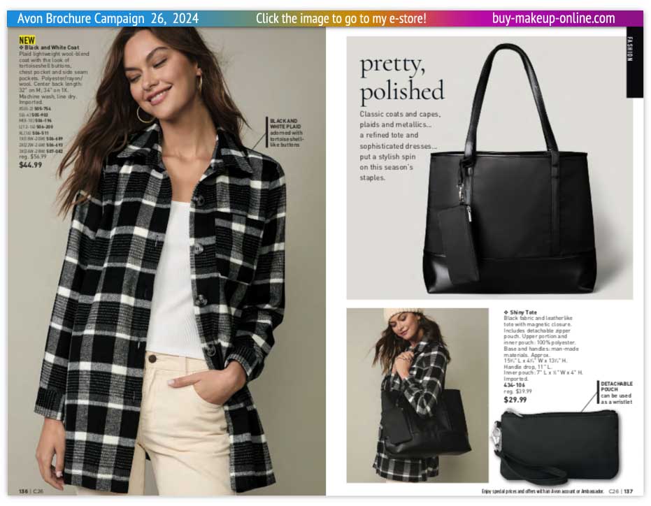 view Avon Catalog Campaign 26 Online | Avon Fashion Black And White Coat 