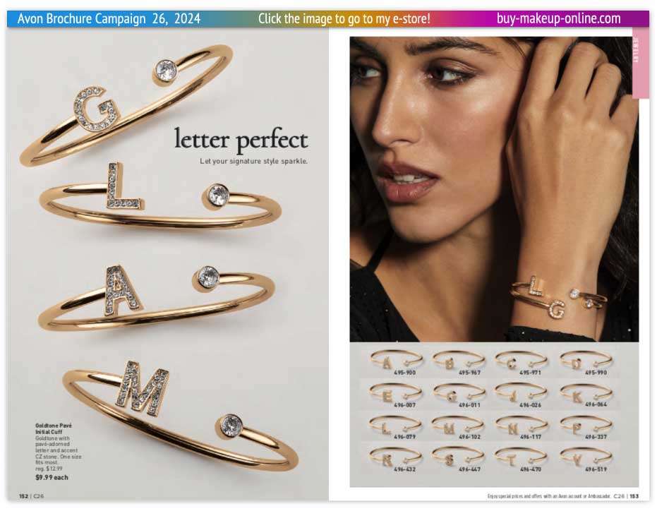 view Avon Catalog Campaign 26 Online | Avon Jewelry Goldtone Pave Initial Cuff Collection 