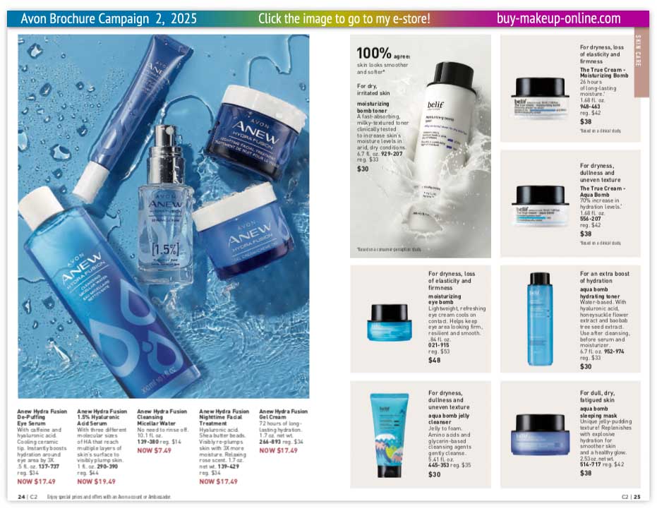 Current Avon Campaign 2 Brochure Online Avon | Avon Anew Hydra Fusion belif True Cream Eye Balm Cleanser Mask 