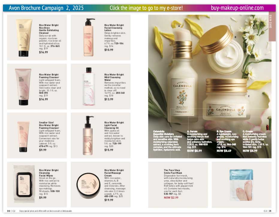 Current Avon Campaign 2 Catalog Online | Avon Rice Water Bright Smile Foot Mask Calendula 