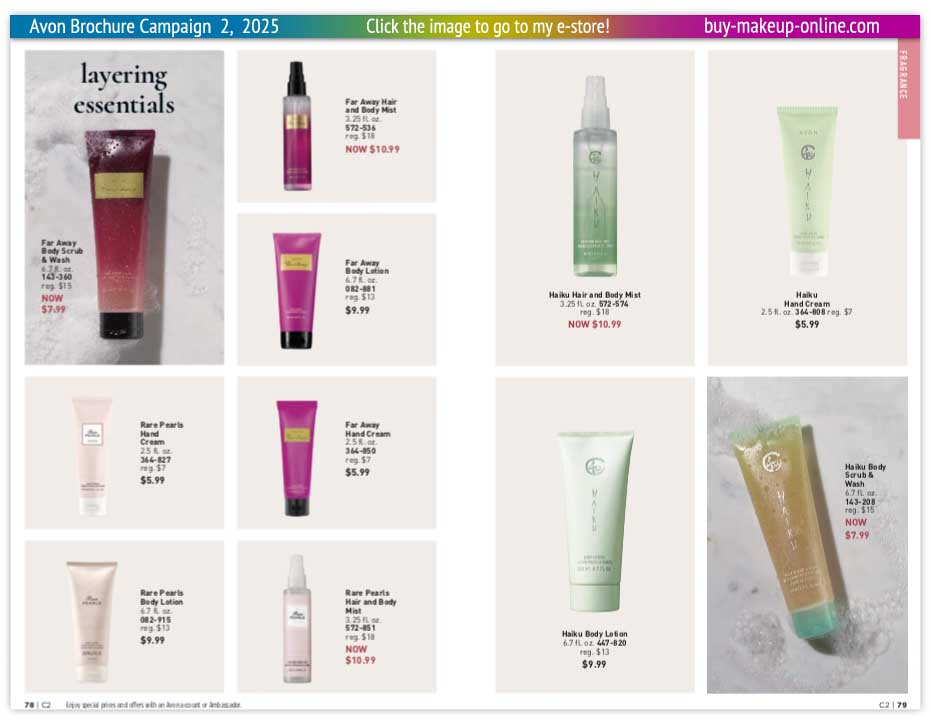 Avon Book Campaign 2 Catalog Online | Avon Fragrance Far Away Rare Haiku Body Mist Lotion Hand Cream Wash Scrub 