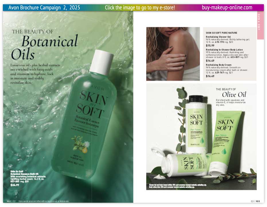 view Avon Catalog Campaign 2 Online | Avon Skin So Soft Botanical Essence Pure Nature 