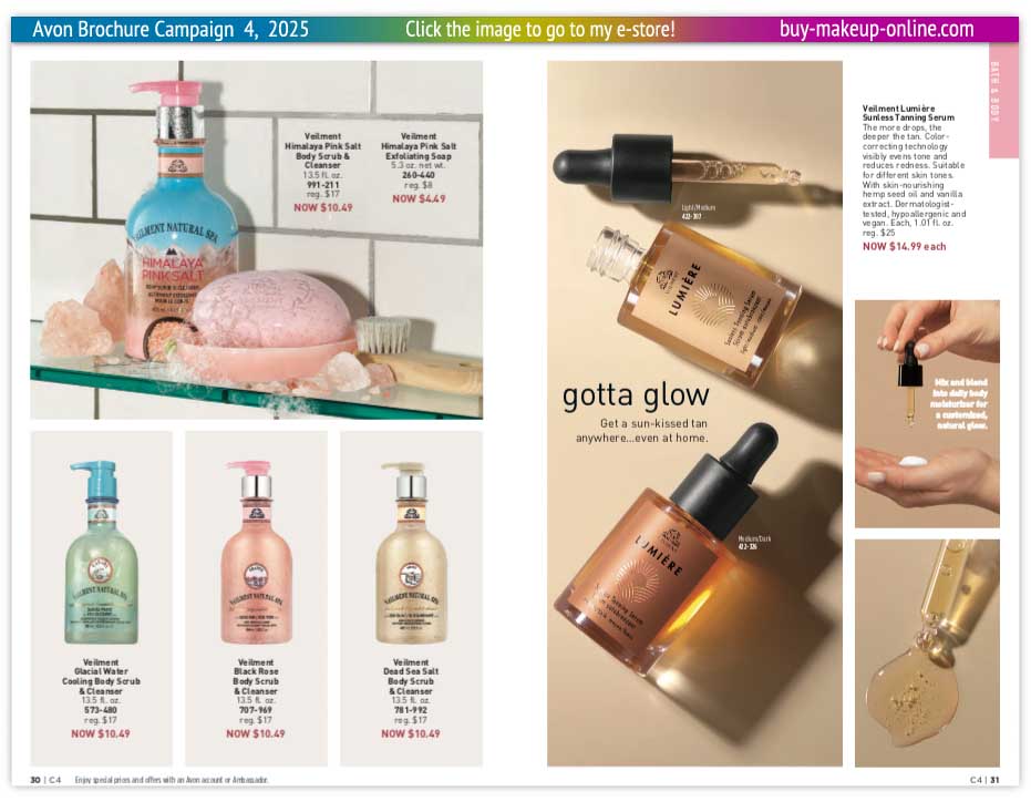 Current Avon Campaign 4 Catalog Online | Avon Veilment Natural Spa Sunless Tanning Serum 