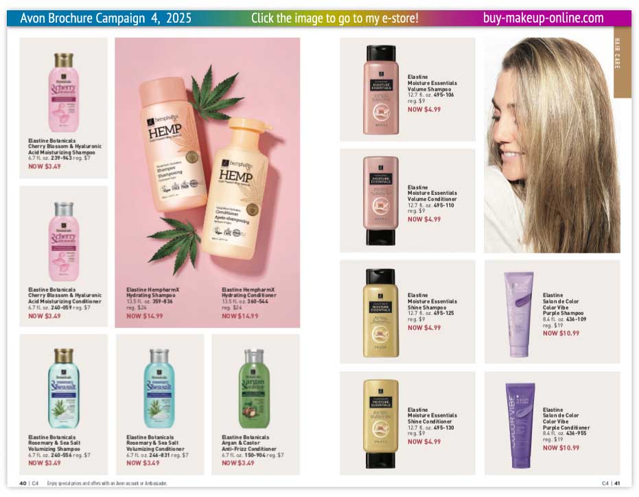 view Avon Campaign 4 Brochures Online | Avon Elastine Botanicals Moisture Essentials Salon De Color 