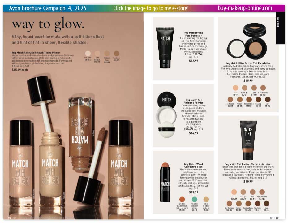 view Avon Catalog Campaign 4 Online | Avon Match Air Brush Foundation Finishing Powder Correcting Stick 