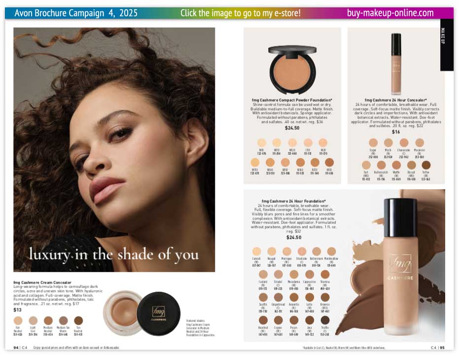 view Avon Catalog Campaign 4 Online | Avon Cashmere 24Hr Cream Foundation Concealer 