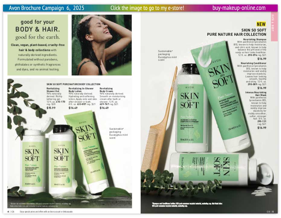 Current Avon Brochure Campaign 6 Online | Avon Skin So Soft Pure Nature Hair Care 